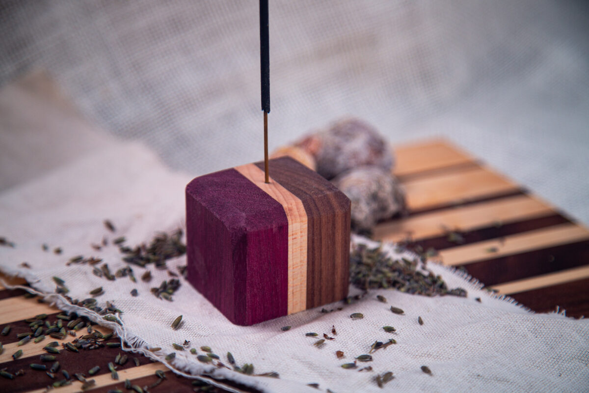 Square top hardwood incense holder